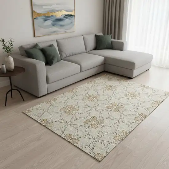 Ivory Gold And Beige Geometric Washable Area Rug With UV Protection Photo 2