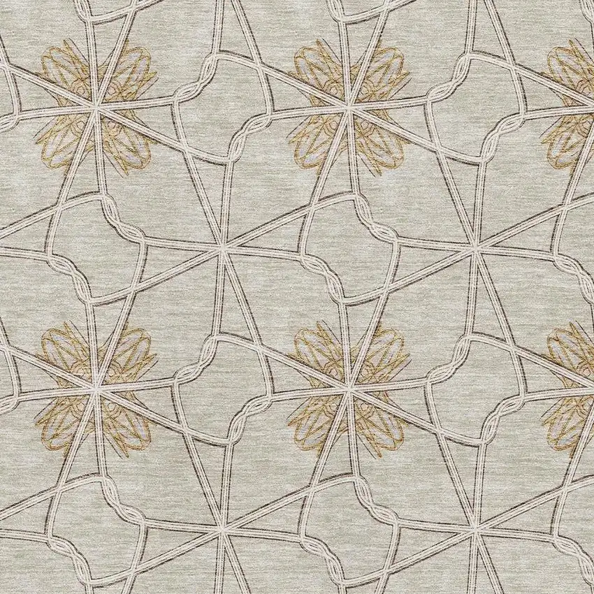 Ivory Gold And Beige Geometric Washable Area Rug With UV Protection Photo 2