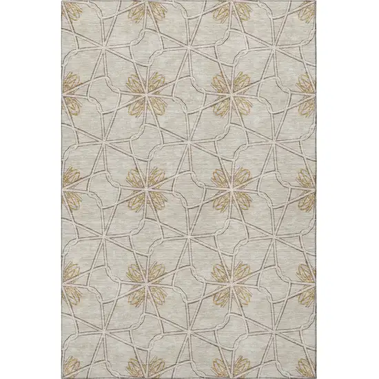 Ivory Gold And Beige Geometric Washable Area Rug With UV Protection Photo 4