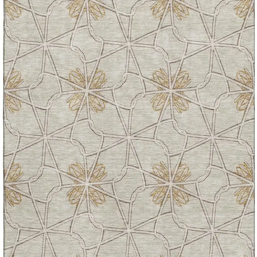 Ivory Gold And Beige Geometric Washable Area Rug With UV Protection Photo 2
