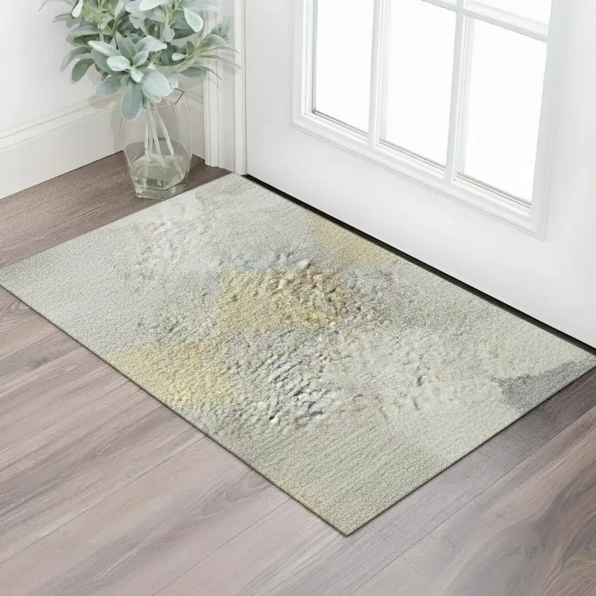 Ivory Gold And Beige Geometric Washable Area Rug With UV Protection Photo 2