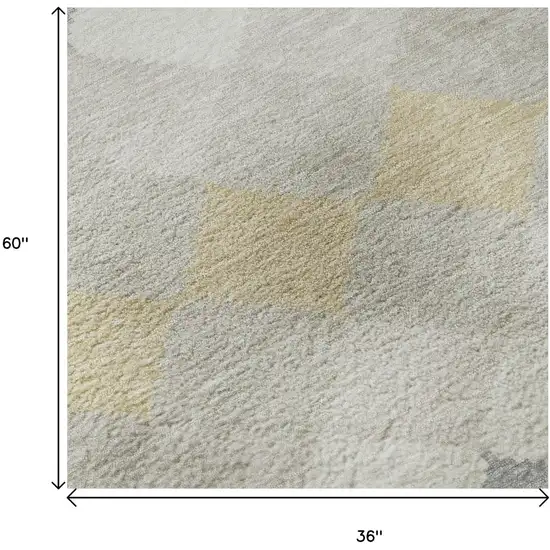 Ivory Gold And Beige Geometric Washable Area Rug With UV Protection Photo 9