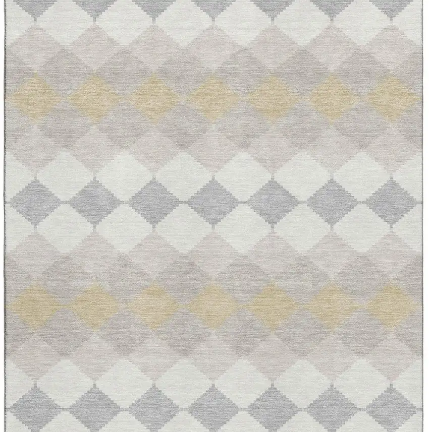 Ivory Gold And Beige Geometric Washable Area Rug With UV Protection Photo 4