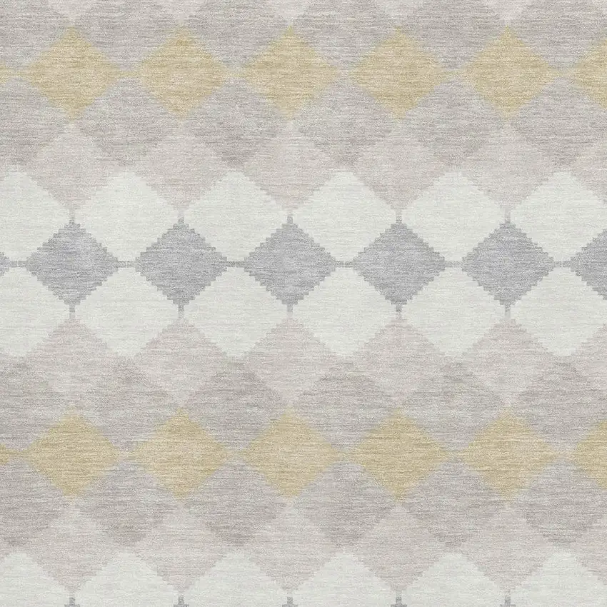 Ivory Gold And Beige Geometric Washable Area Rug With UV Protection Photo 3