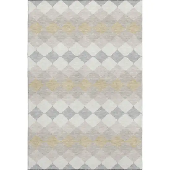 Ivory Gold And Beige Geometric Washable Area Rug With UV Protection Photo 6