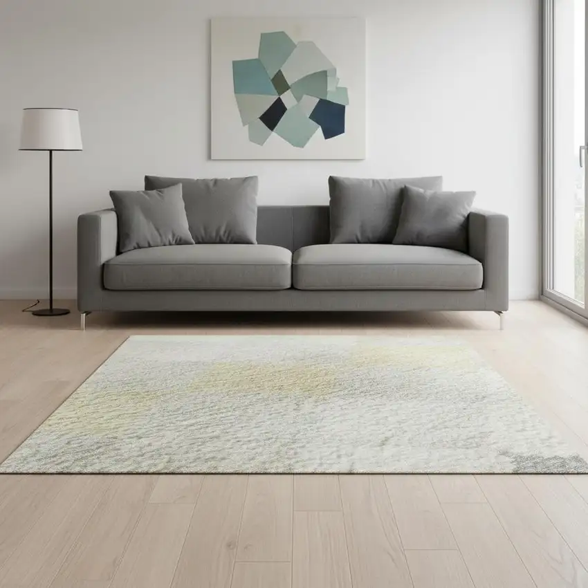 Ivory Gold And Beige Geometric Washable Area Rug With UV Protection Photo 2