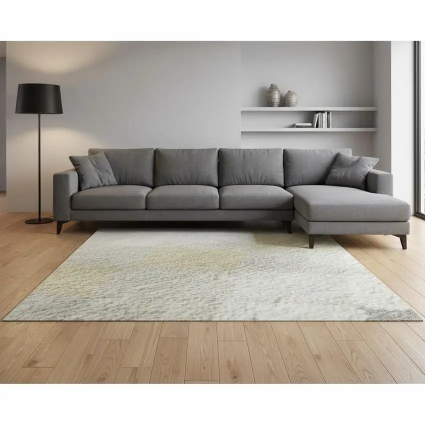 Ivory Gold And Beige Geometric Washable Area Rug With UV Protection Photo 2