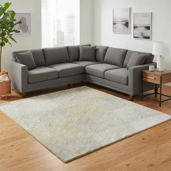 Ivory Gold And Beige Geometric Washable Area Rug With UV Protection Photo 2