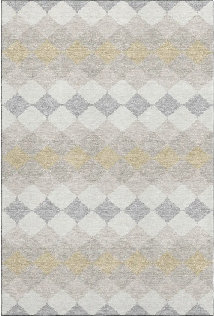 Ivory Gold And Beige Geometric Washable Area Rug With UV Protection Photo 5