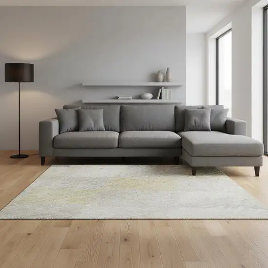 Ivory Gold And Beige Geometric Washable Area Rug With UV Protection Photo 2