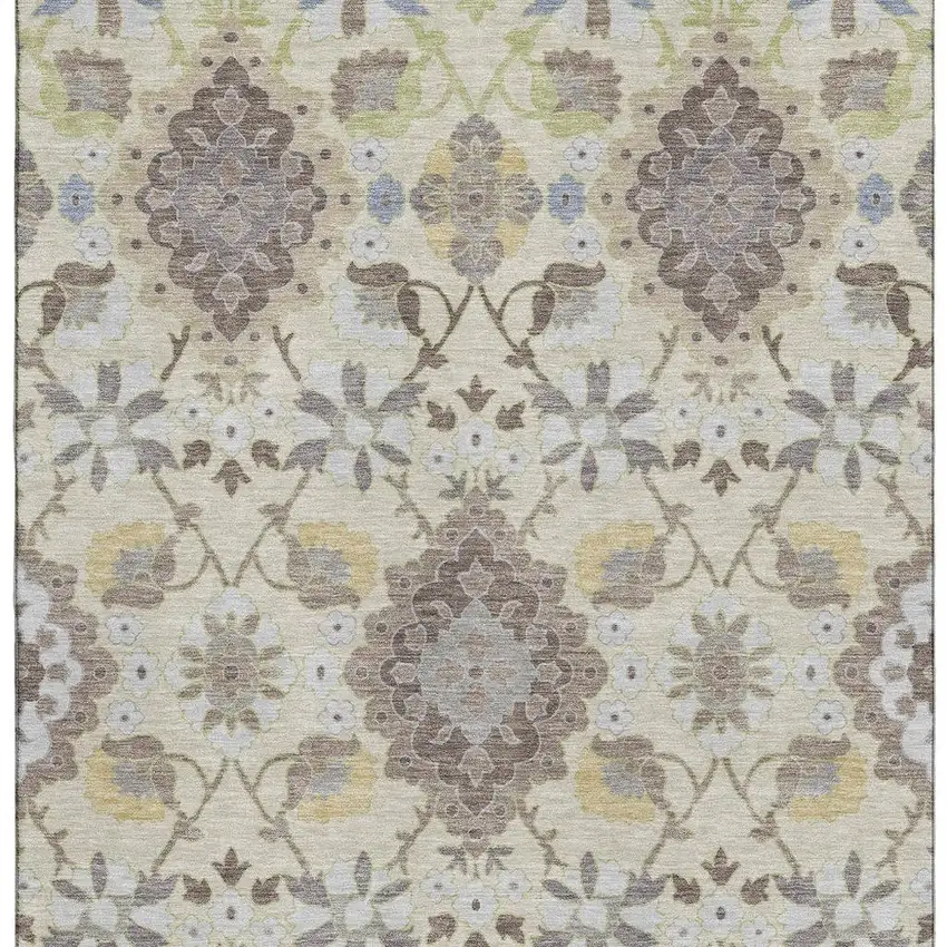 Ivory Gold And Beige Oriental Washable Area Rug With UV Protection Photo 4