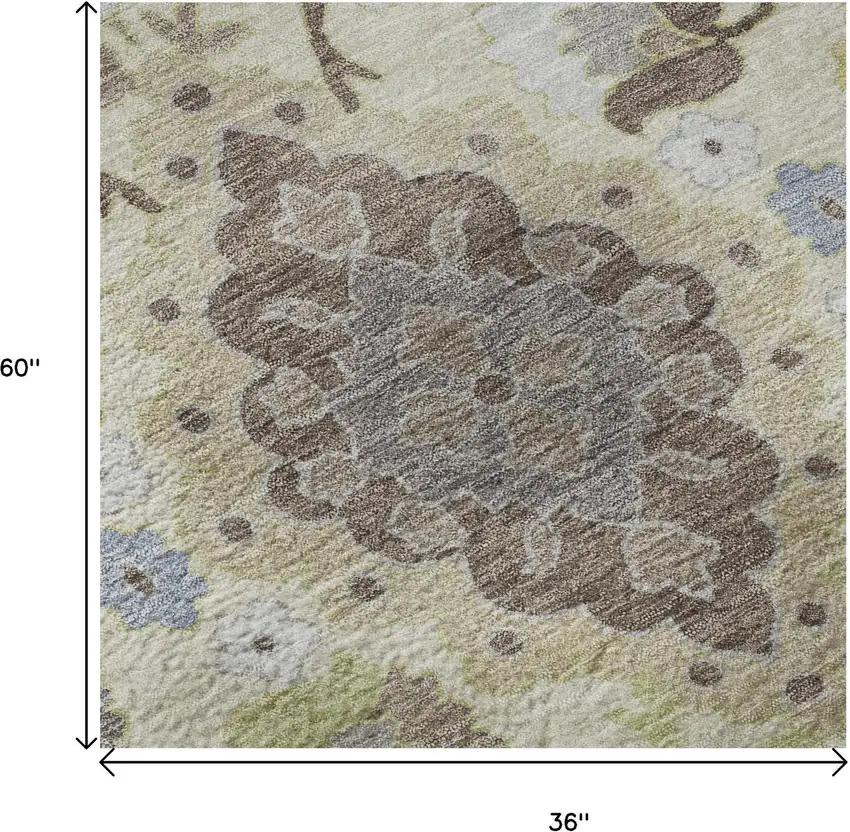 Ivory Gold And Beige Oriental Washable Area Rug With UV Protection Photo 9