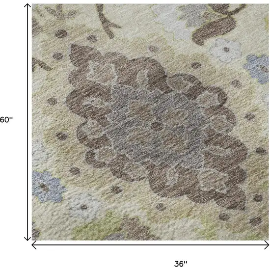 Ivory Gold And Beige Oriental Washable Area Rug With UV Protection Photo 9