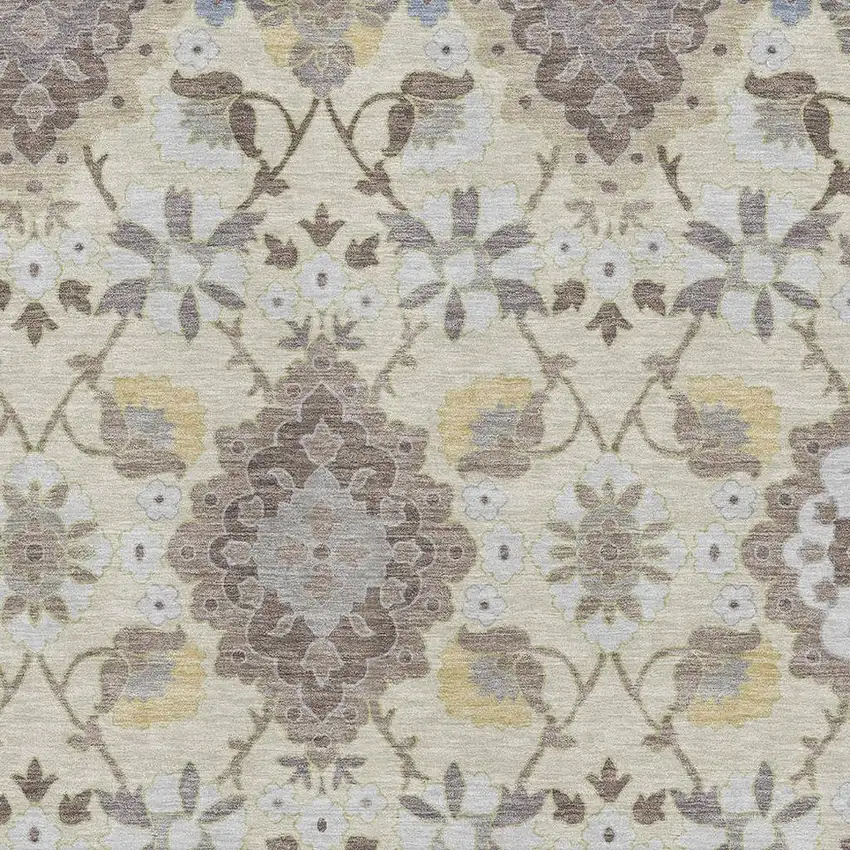 Ivory Gold And Beige Oriental Washable Area Rug With UV Protection Photo 3