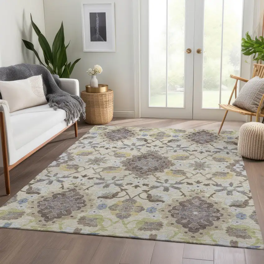Ivory Gold And Beige Oriental Washable Area Rug With UV Protection Photo 4