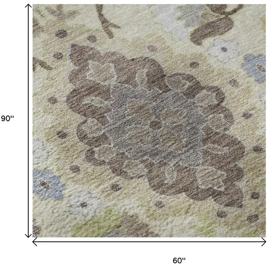 Ivory Gold And Beige Oriental Washable Area Rug With UV Protection Photo 9