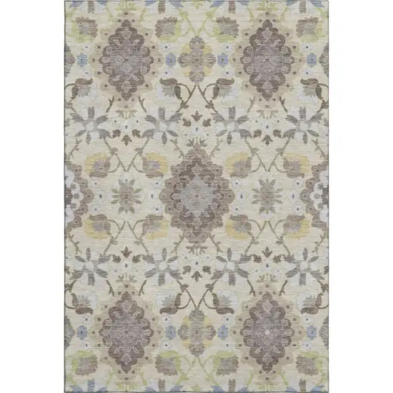 Ivory Gold And Beige Oriental Washable Area Rug With UV Protection Photo 6