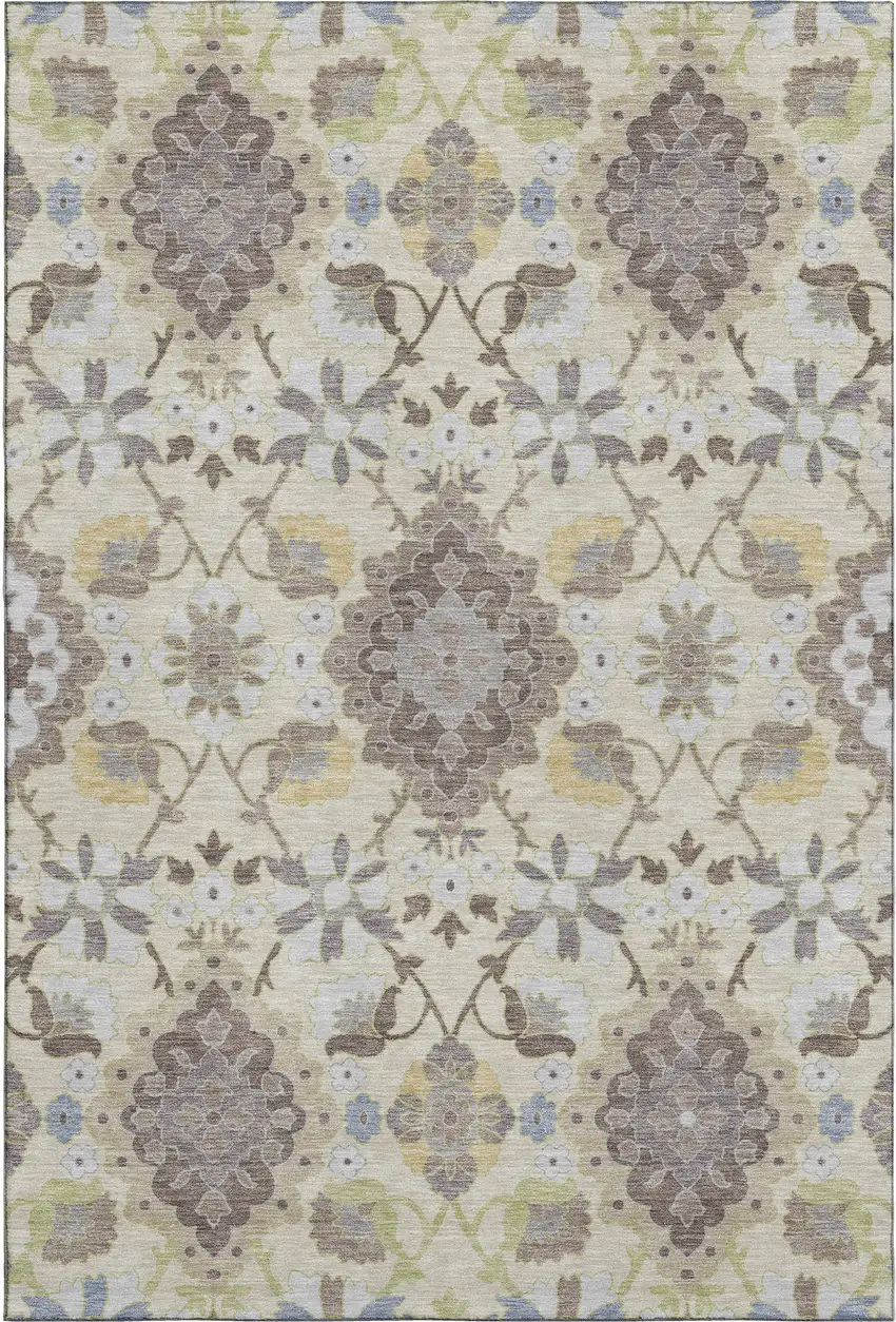 Ivory Gold And Beige Oriental Washable Area Rug With UV Protection Photo 6
