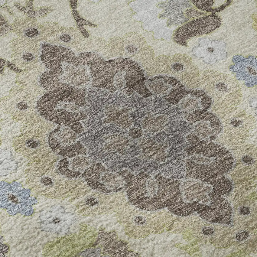 Ivory Gold And Beige Oriental Washable Area Rug With UV Protection Photo 1