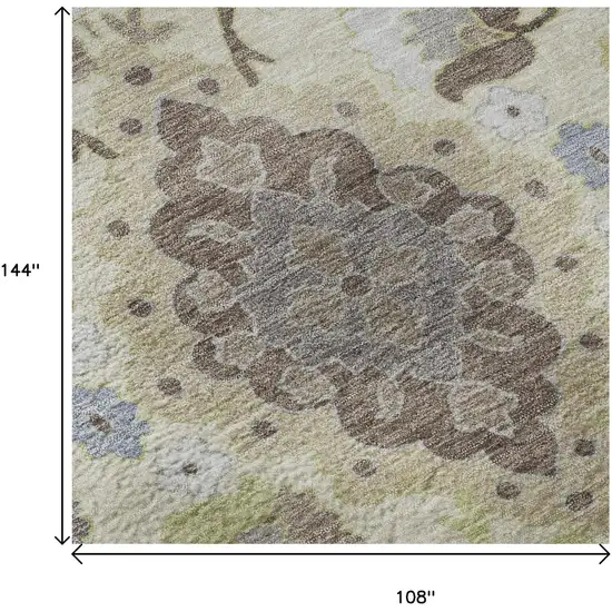 Ivory Gold And Beige Oriental Washable Area Rug With UV Protection Photo 9