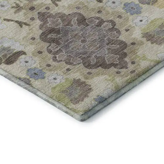 Ivory Gold And Beige Oriental Washable Area Rug With UV Protection Photo 7