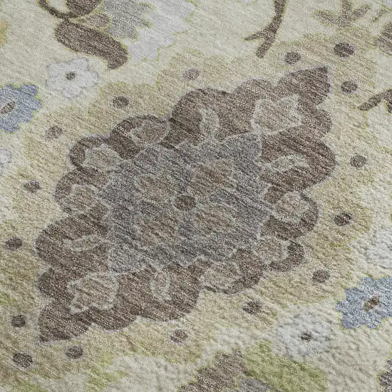 Ivory Gold And Beige Oriental Washable Area Rug With UV Protection Photo 2