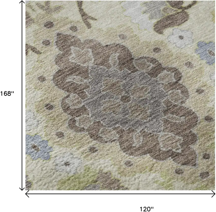 Ivory Gold And Beige Oriental Washable Area Rug With UV Protection Photo 9