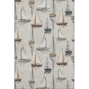 Photo of Ivory Gold And Black Nautical Washable Area Rug With UV Protection