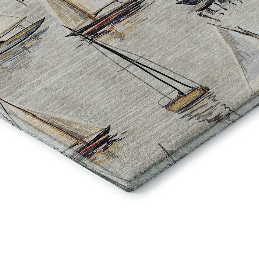 Ivory Gold And Black Nautical Washable Area Rug With UV Protection Photo 9