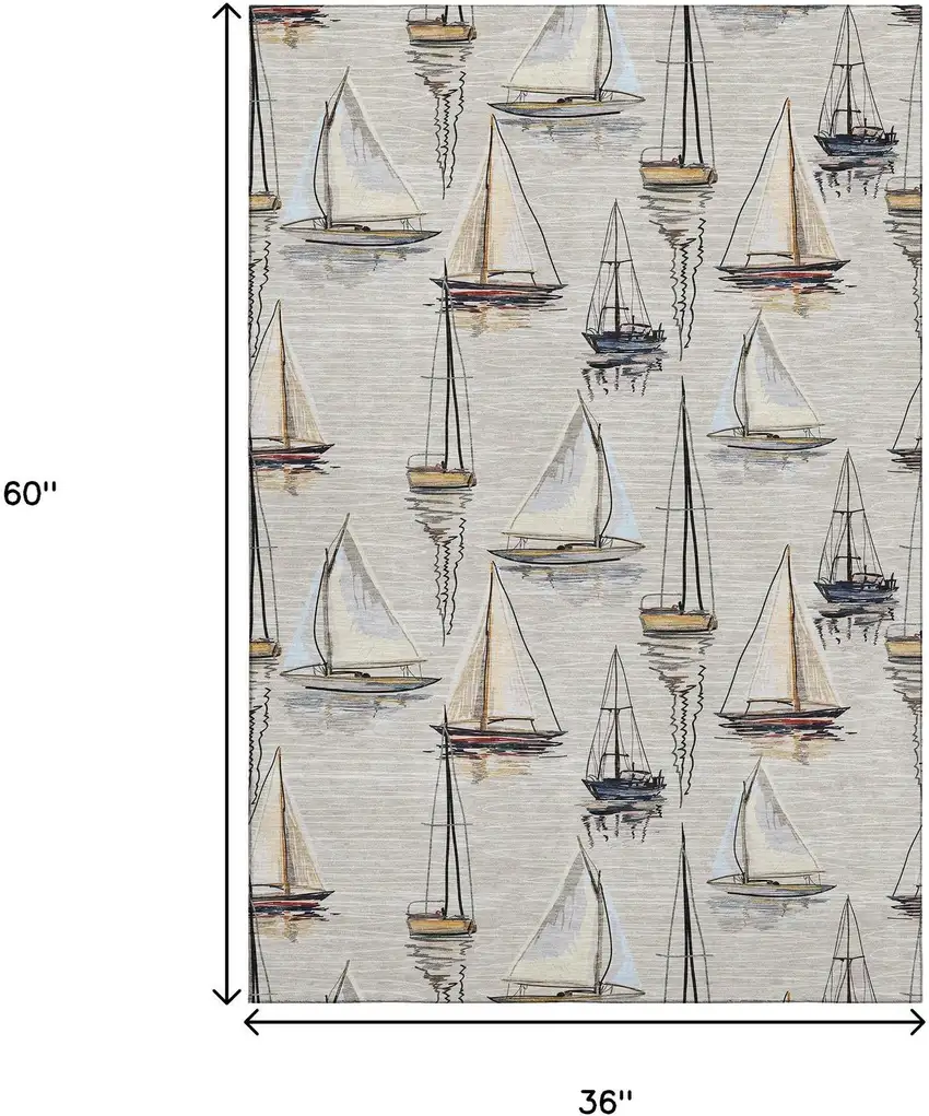 Ivory Gold And Black Nautical Washable Area Rug With UV Protection Photo 3