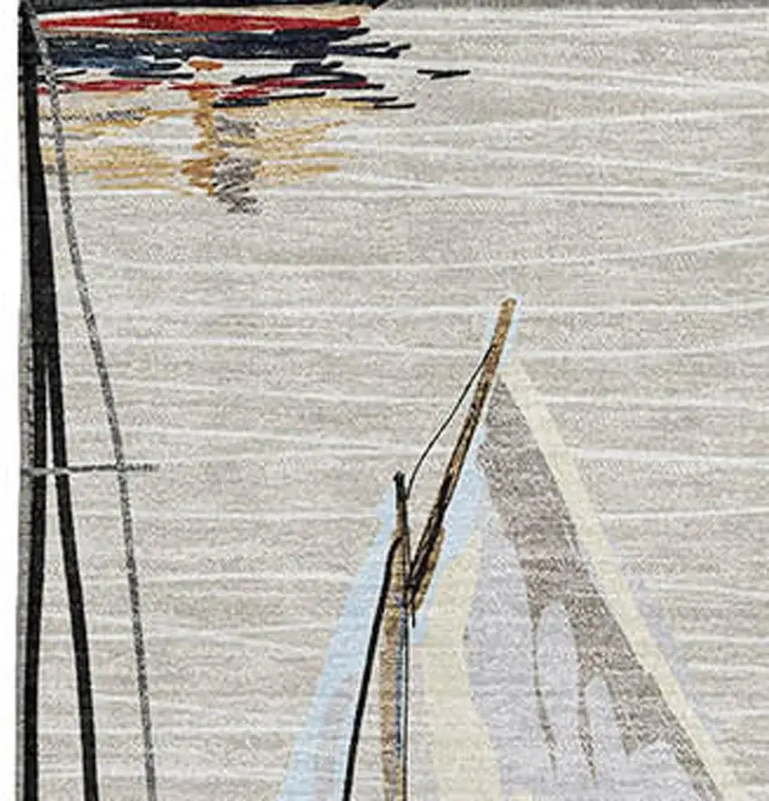 Ivory Gold And Black Nautical Washable Area Rug With UV Protection Photo 5