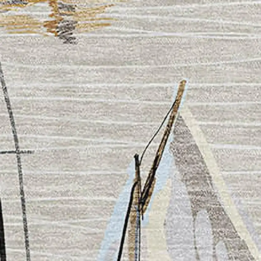 Ivory Gold And Black Nautical Washable Area Rug With UV Protection Photo 4