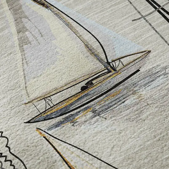 Ivory Gold And Black Nautical Washable Area Rug With UV Protection Photo 8