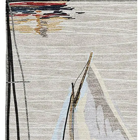 Ivory Gold And Black Nautical Washable Area Rug With UV Protection Photo 5