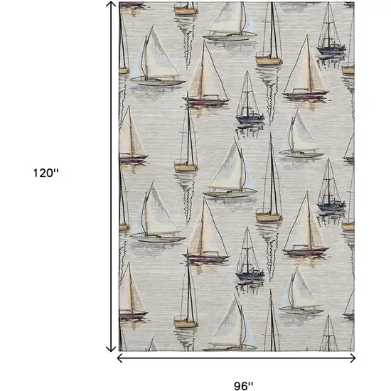 Ivory Gold And Black Nautical Washable Area Rug With UV Protection Photo 3