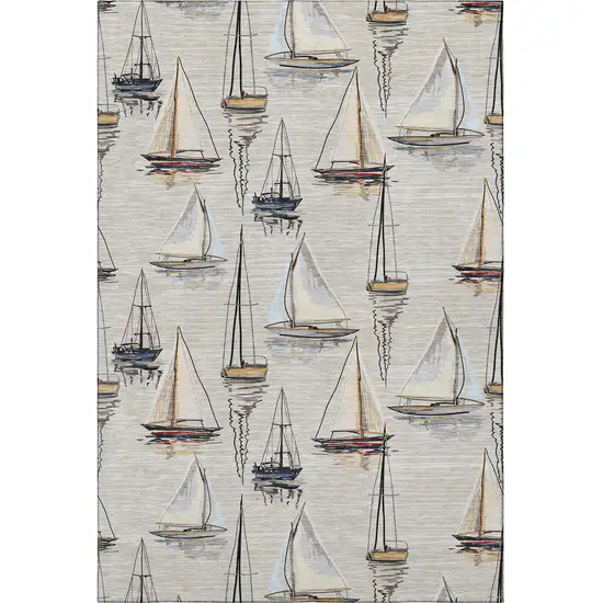 Ivory Gold And Black Nautical Washable Area Rug With UV Protection Photo 4
