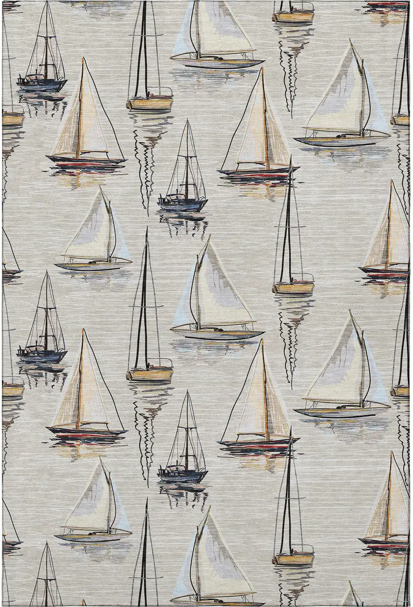 Ivory Gold And Black Nautical Washable Area Rug With UV Protection Photo 4