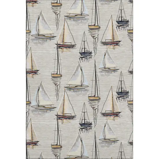 Ivory Gold And Black Nautical Washable Area Rug With UV Protection Photo 2
