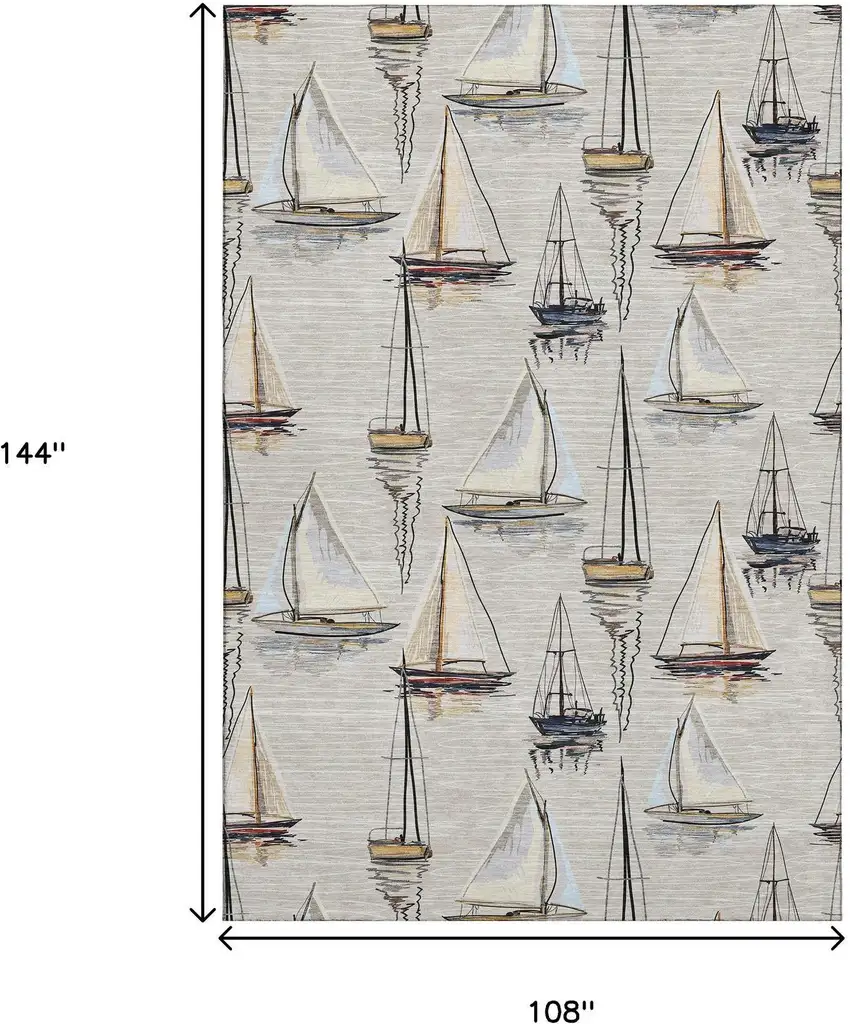 Ivory Gold And Black Nautical Washable Area Rug With UV Protection Photo 3