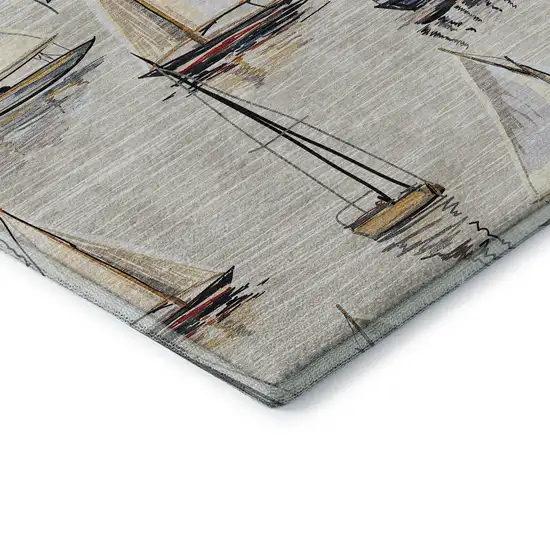 Ivory Gold And Black Nautical Washable Area Rug With UV Protection Photo 8