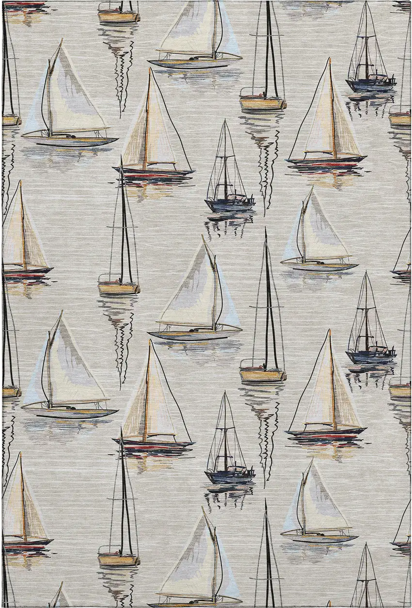 Ivory Gold And Black Nautical Washable Area Rug With UV Protection Photo 2