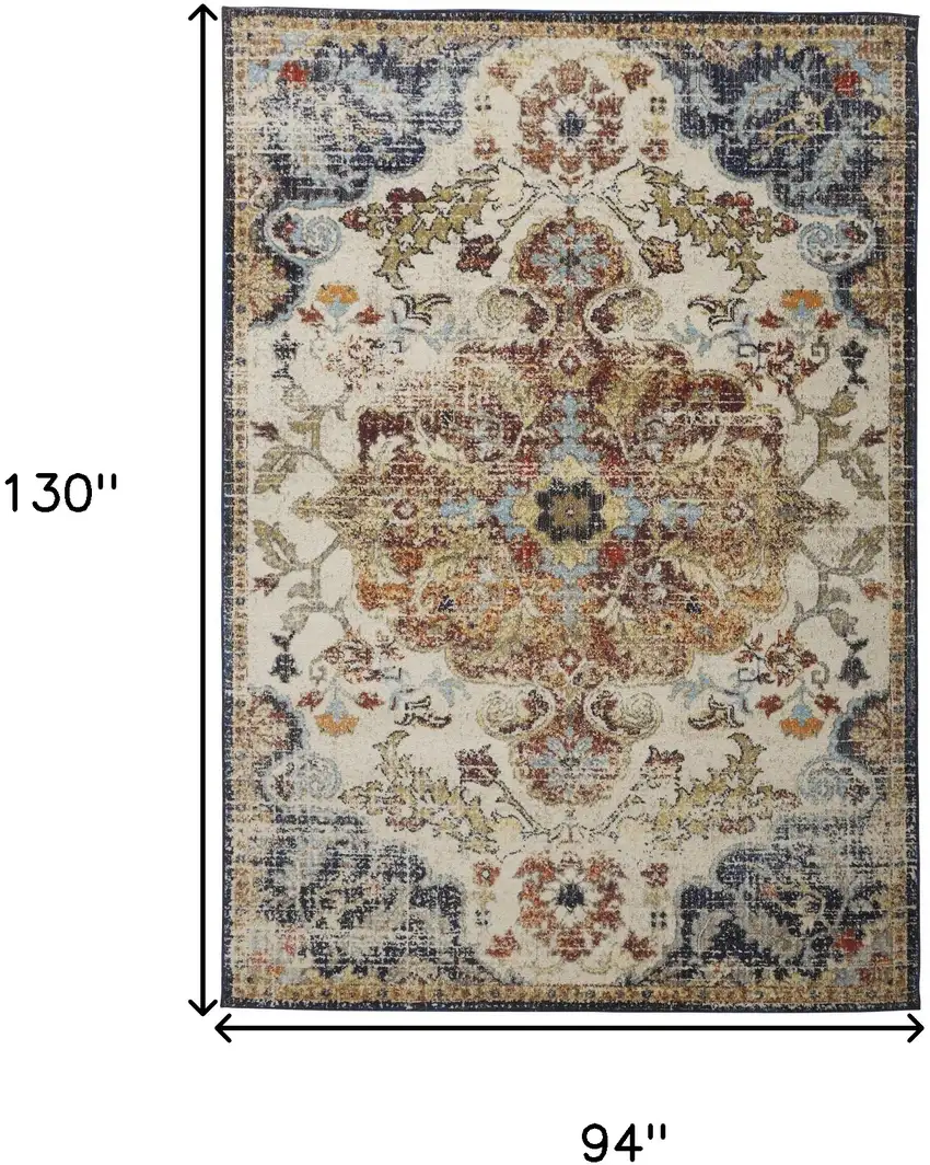Ivory Gold And Blue Floral Stain Resistant Area Rug Photo 8