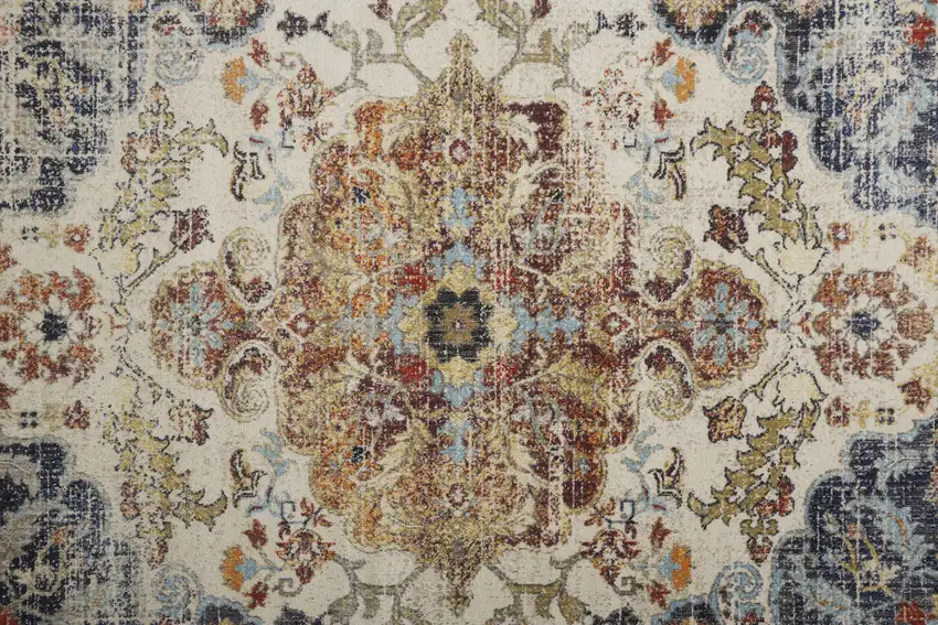 Ivory Gold And Blue Floral Stain Resistant Area Rug Photo 7