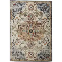 Photo of Ivory Gold And Blue Floral Stain Resistant Area Rug