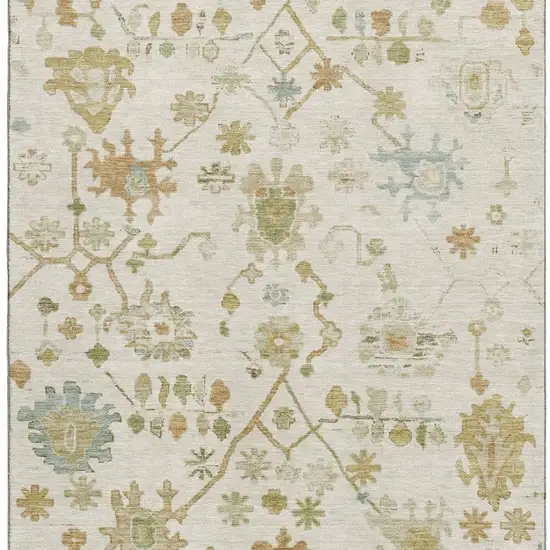 Ivory Gold And Blue Floral Washable Area Rug With UV Protection Photo 3