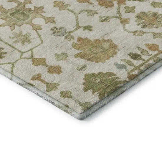 Ivory Gold And Blue Floral Washable Area Rug With UV Protection Photo 8