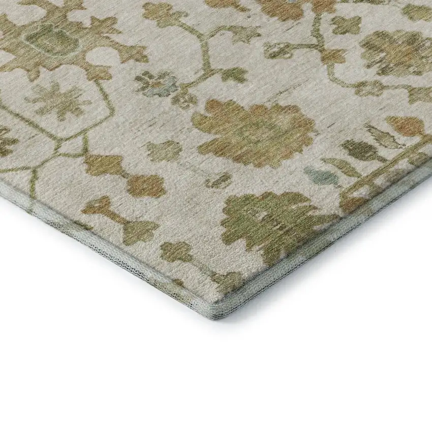 Ivory Gold And Blue Floral Washable Area Rug With UV Protection Photo 8