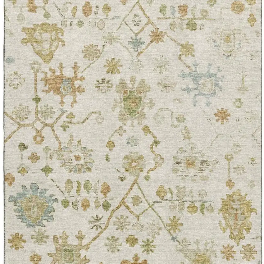 Ivory Gold And Blue Floral Washable Area Rug With UV Protection Photo 4