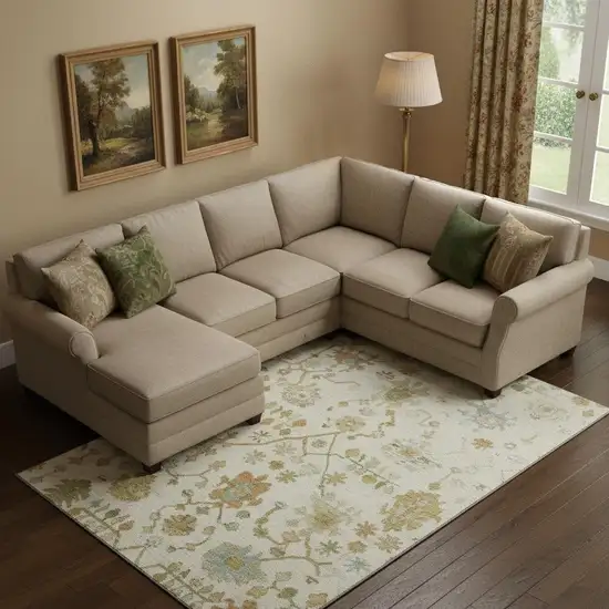 Ivory Gold And Blue Floral Washable Area Rug With UV Protection Photo 2