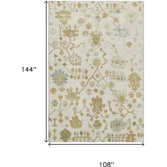Ivory Gold And Blue Floral Washable Area Rug With UV Protection Photo 9